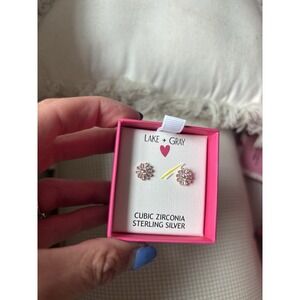 Lake + Gray Cubic Zirconia Sterling Silver Flower Earrings NWT Rose Gold